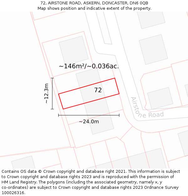 72, AIRSTONE ROAD, ASKERN, DONCASTER, DN6 0QB: Plot and title map