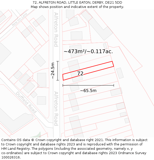 72, ALFRETON ROAD, LITTLE EATON, DERBY, DE21 5DD: Plot and title map