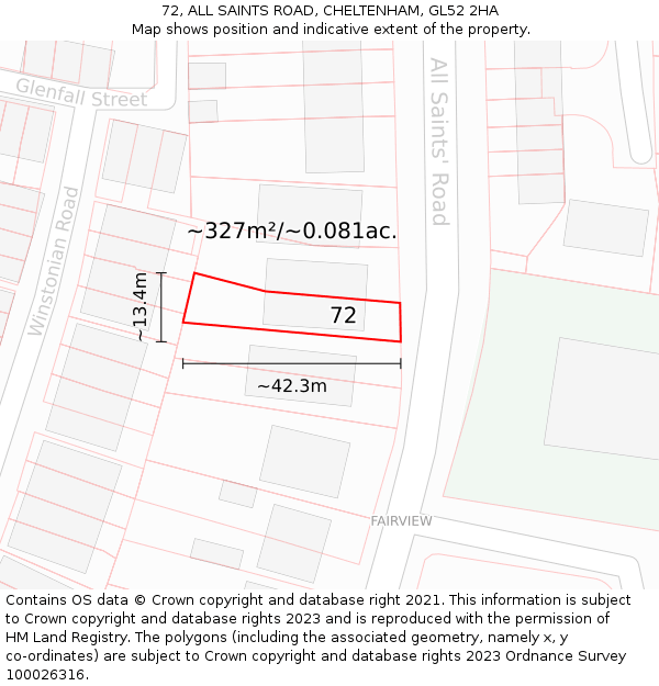 72, ALL SAINTS ROAD, CHELTENHAM, GL52 2HA: Plot and title map