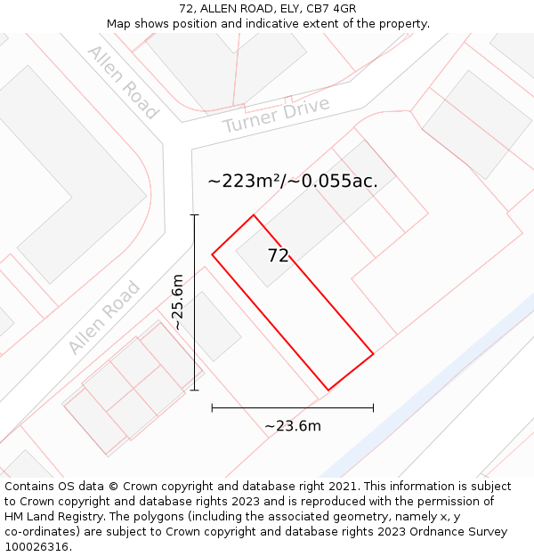 72, ALLEN ROAD, ELY, CB7 4GR: Plot and title map