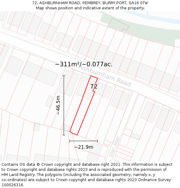 72, ASHBURNHAM ROAD, PEMBREY, BURRY PORT, SA16 0TW: Plot and title map