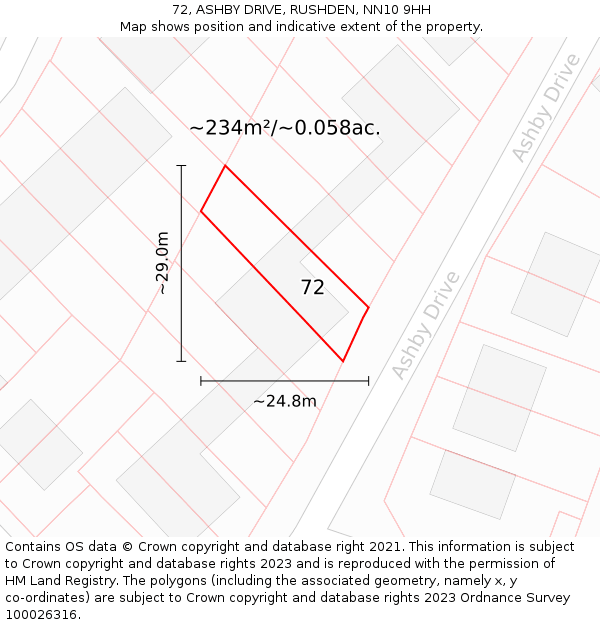 72, ASHBY DRIVE, RUSHDEN, NN10 9HH: Plot and title map