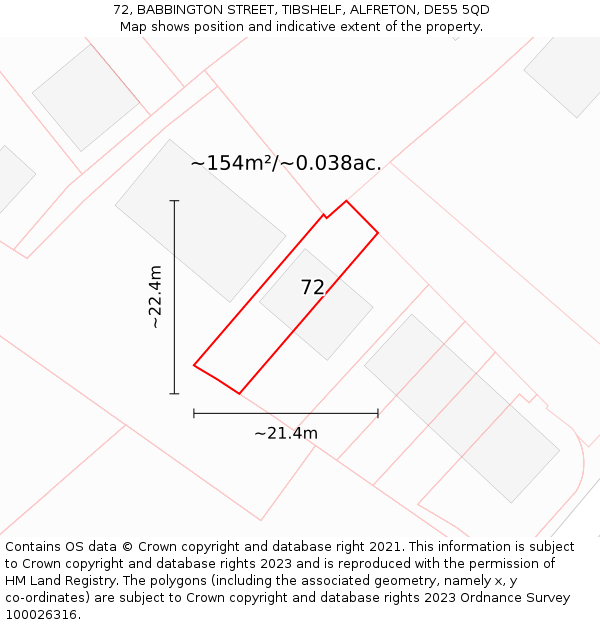 72, BABBINGTON STREET, TIBSHELF, ALFRETON, DE55 5QD: Plot and title map