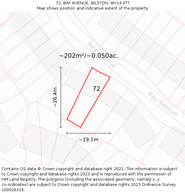 72, BAY AVENUE, BILSTON, WV14 0TT: Plot and title map