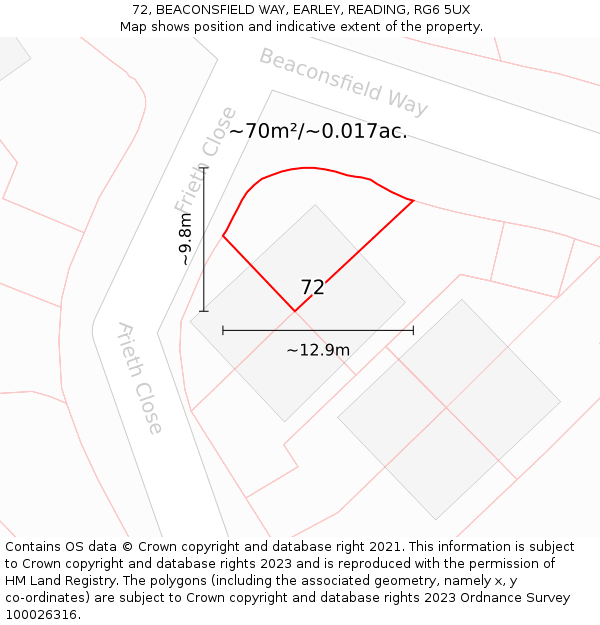 72, BEACONSFIELD WAY, EARLEY, READING, RG6 5UX: Plot and title map