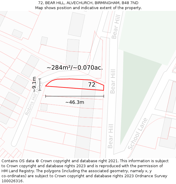 72, BEAR HILL, ALVECHURCH, BIRMINGHAM, B48 7ND: Plot and title map