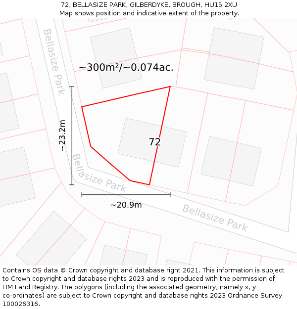 72, BELLASIZE PARK, GILBERDYKE, BROUGH, HU15 2XU: Plot and title map