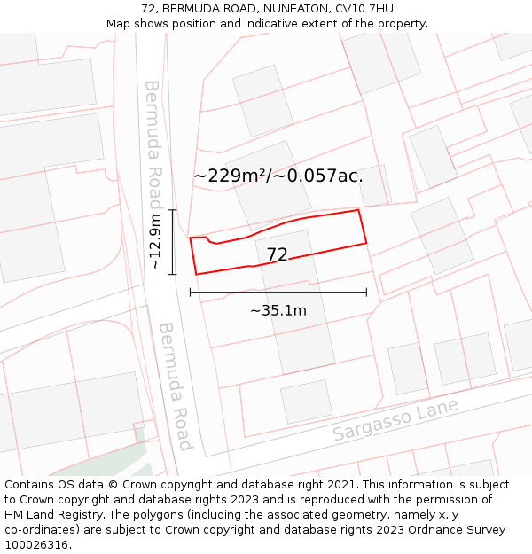 72, BERMUDA ROAD, NUNEATON, CV10 7HU: Plot and title map