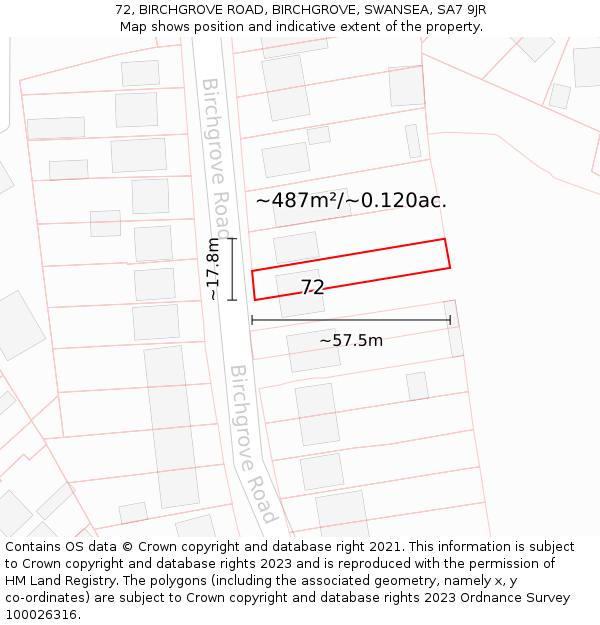 72, BIRCHGROVE ROAD, BIRCHGROVE, SWANSEA, SA7 9JR: Plot and title map