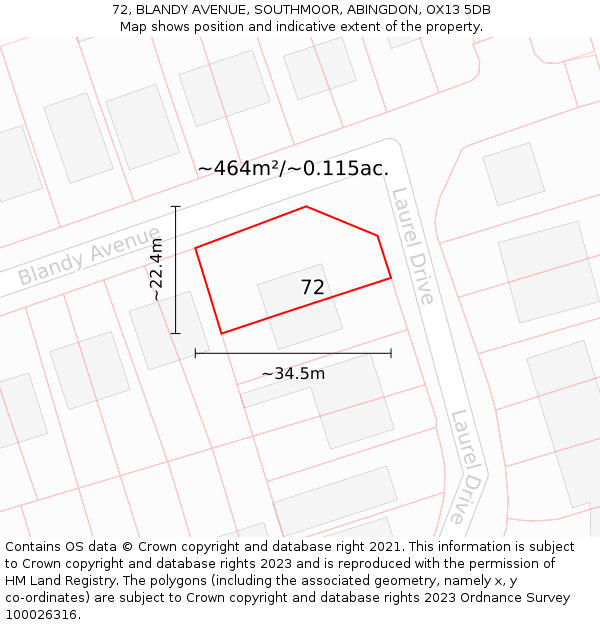 72, BLANDY AVENUE, SOUTHMOOR, ABINGDON, OX13 5DB: Plot and title map