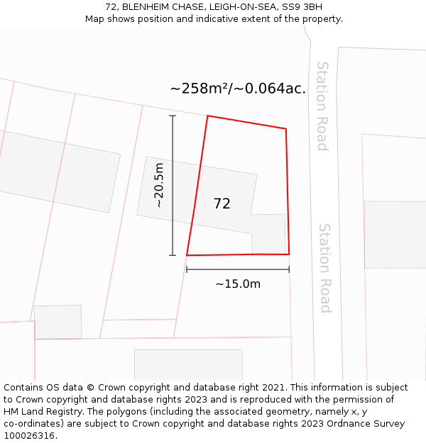 72, BLENHEIM CHASE, LEIGH-ON-SEA, SS9 3BH: Plot and title map