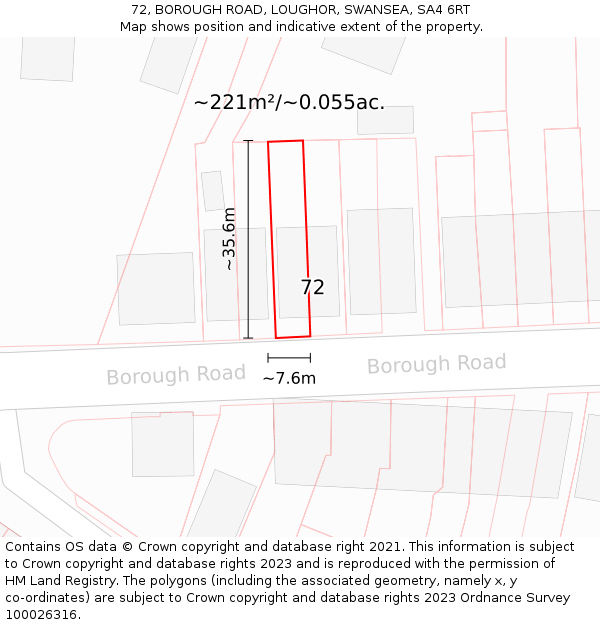 72, BOROUGH ROAD, LOUGHOR, SWANSEA, SA4 6RT: Plot and title map