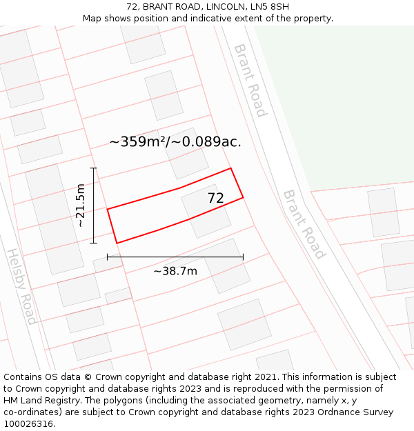 72, BRANT ROAD, LINCOLN, LN5 8SH: Plot and title map