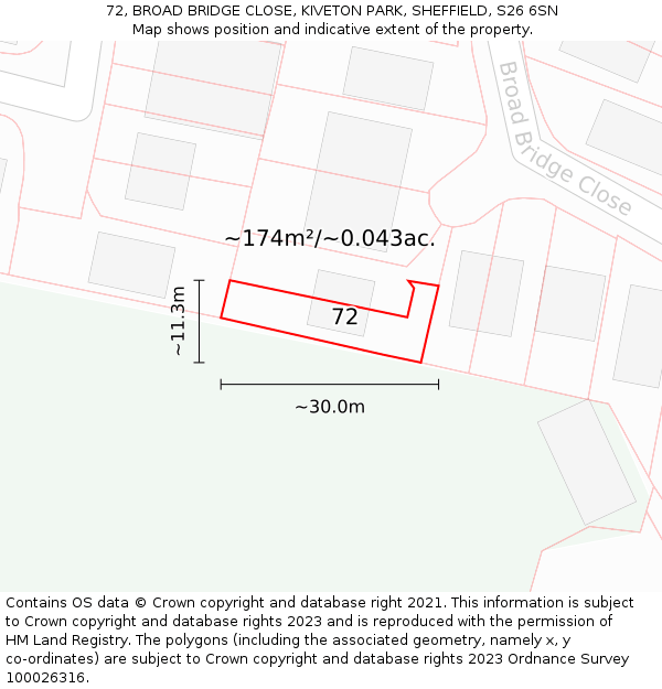 72, BROAD BRIDGE CLOSE, KIVETON PARK, SHEFFIELD, S26 6SN: Plot and title map