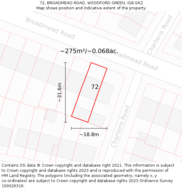 72, BROADMEAD ROAD, WOODFORD GREEN, IG8 0AZ: Plot and title map