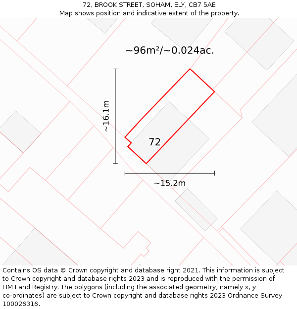 72, BROOK STREET, SOHAM, ELY, CB7 5AE: Plot and title map