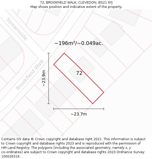 72, BROOKFIELD WALK, CLEVEDON, BS21 6YJ: Plot and title map