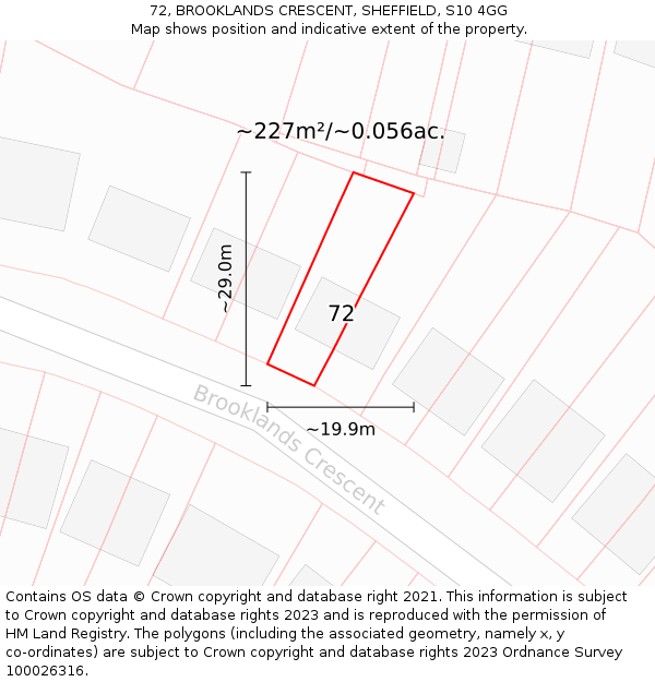 72, BROOKLANDS CRESCENT, SHEFFIELD, S10 4GG: Plot and title map