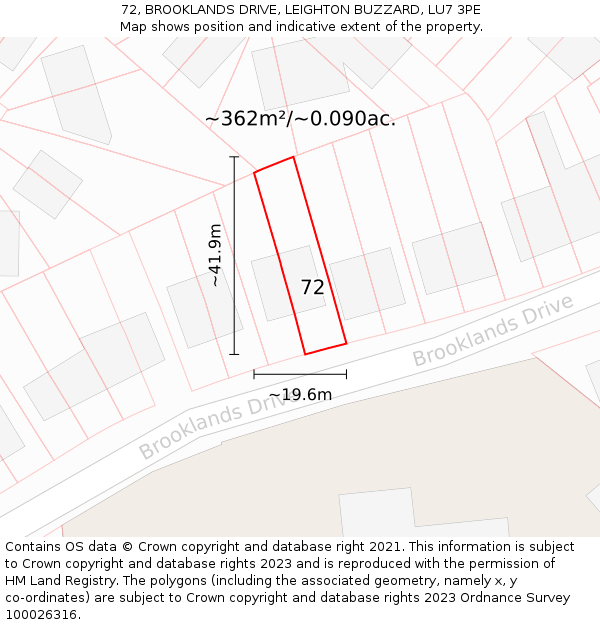 72, BROOKLANDS DRIVE, LEIGHTON BUZZARD, LU7 3PE: Plot and title map