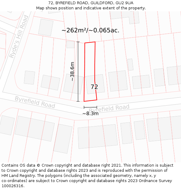 72, BYREFIELD ROAD, GUILDFORD, GU2 9UA: Plot and title map