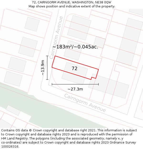 72, CAIRNGORM AVENUE, WASHINGTON, NE38 0QW: Plot and title map