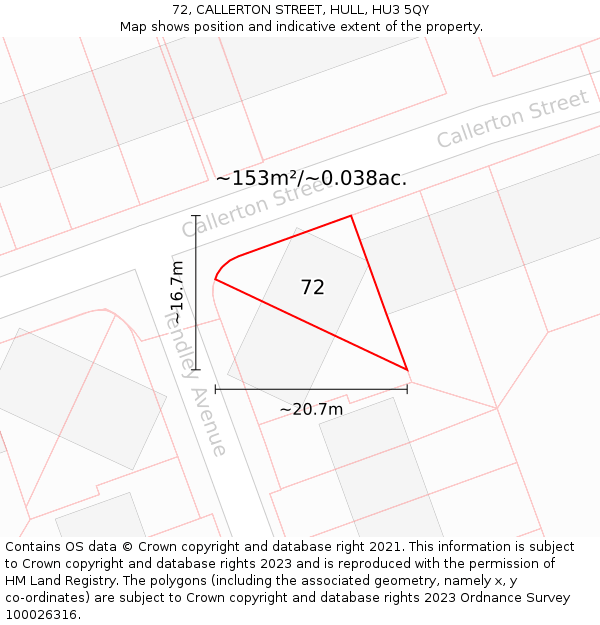 72, CALLERTON STREET, HULL, HU3 5QY: Plot and title map