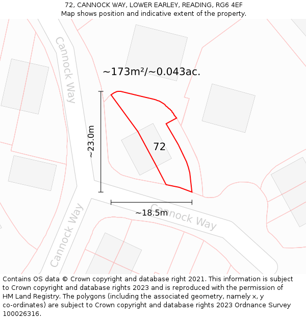 72, CANNOCK WAY, LOWER EARLEY, READING, RG6 4EF: Plot and title map