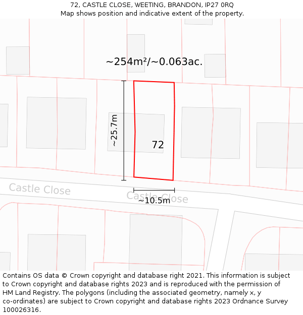 72, CASTLE CLOSE, WEETING, BRANDON, IP27 0RQ: Plot and title map
