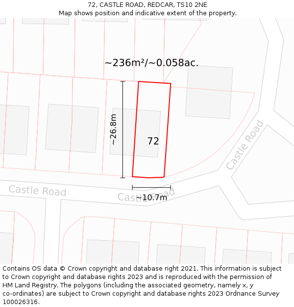 72, CASTLE ROAD, REDCAR, TS10 2NE: Plot and title map