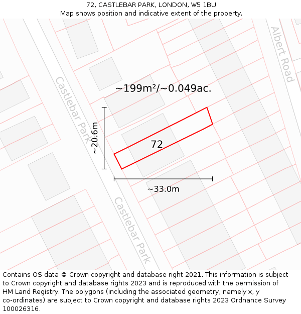 72, CASTLEBAR PARK, LONDON, W5 1BU: Plot and title map