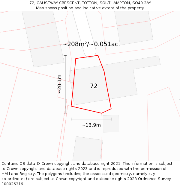 72, CAUSEWAY CRESCENT, TOTTON, SOUTHAMPTON, SO40 3AY: Plot and title map