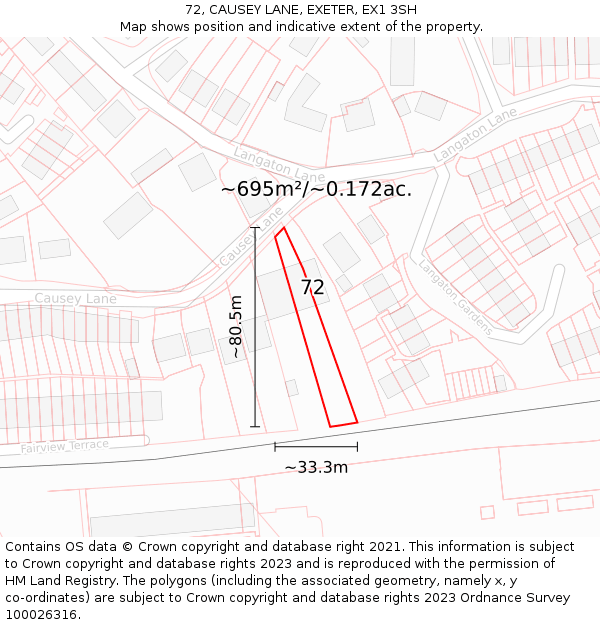 72, CAUSEY LANE, EXETER, EX1 3SH: Plot and title map