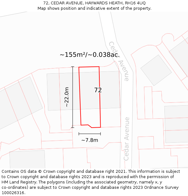 72, CEDAR AVENUE, HAYWARDS HEATH, RH16 4UQ: Plot and title map