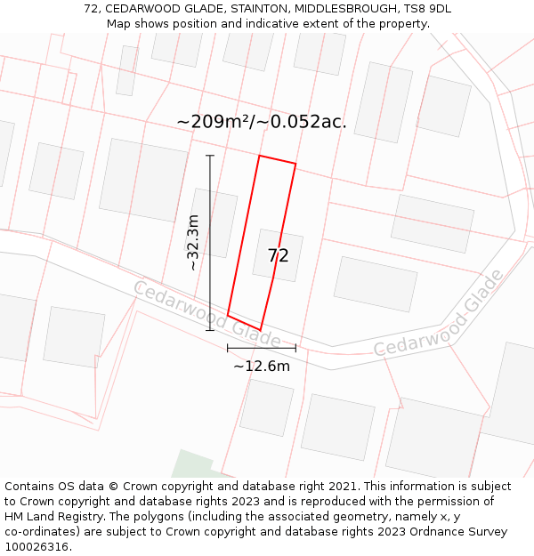 72, CEDARWOOD GLADE, STAINTON, MIDDLESBROUGH, TS8 9DL: Plot and title map
