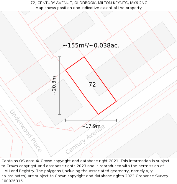 72, CENTURY AVENUE, OLDBROOK, MILTON KEYNES, MK6 2NG: Plot and title map