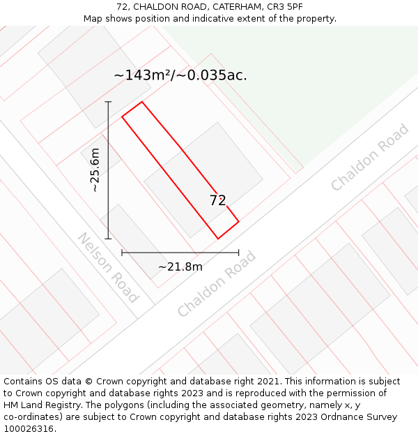 72, CHALDON ROAD, CATERHAM, CR3 5PF: Plot and title map