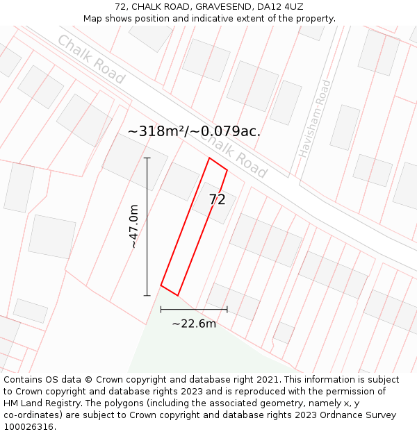 72, CHALK ROAD, GRAVESEND, DA12 4UZ: Plot and title map