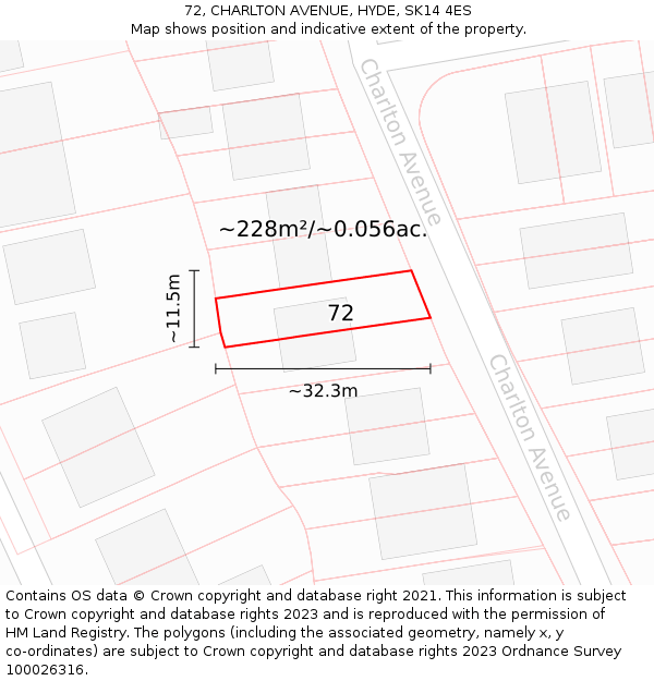 72, CHARLTON AVENUE, HYDE, SK14 4ES: Plot and title map