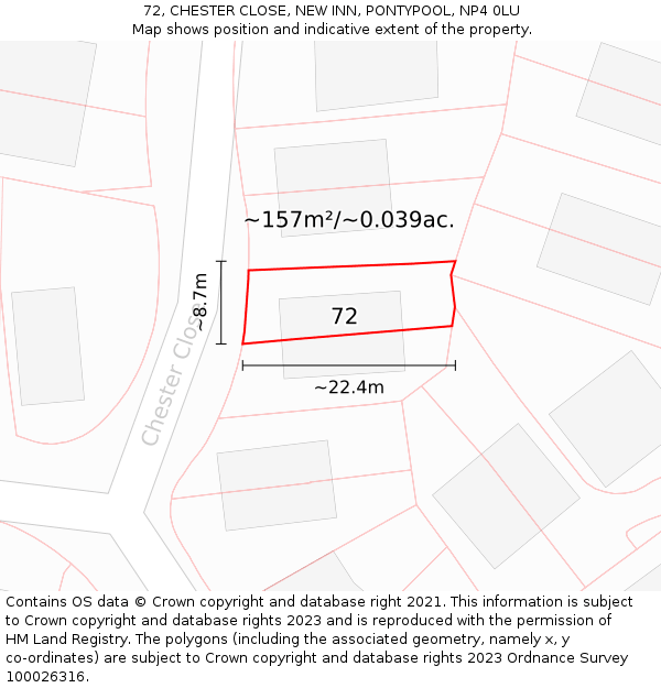 72, CHESTER CLOSE, NEW INN, PONTYPOOL, NP4 0LU: Plot and title map