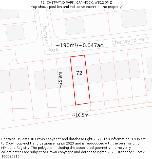 72, CHETWYND PARK, CANNOCK, WS12 0NZ: Plot and title map