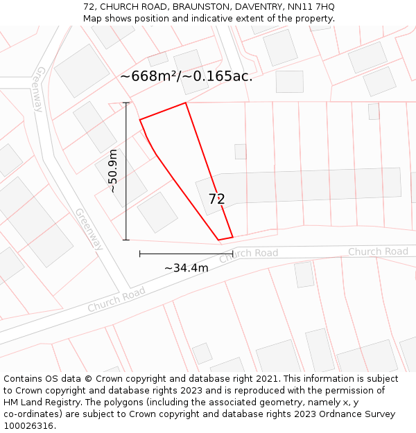 72, CHURCH ROAD, BRAUNSTON, DAVENTRY, NN11 7HQ: Plot and title map