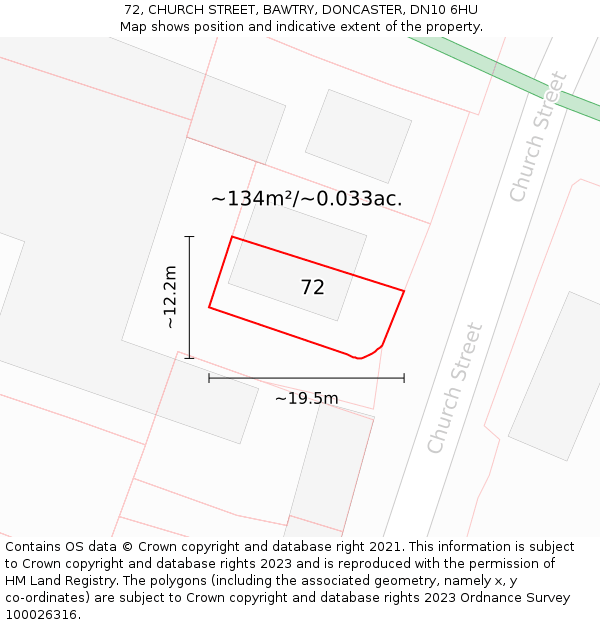 72, CHURCH STREET, BAWTRY, DONCASTER, DN10 6HU: Plot and title map