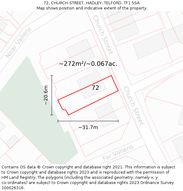 72, CHURCH STREET, HADLEY, TELFORD, TF1 5SA: Plot and title map