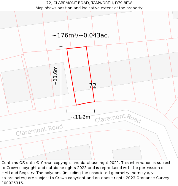 72, CLAREMONT ROAD, TAMWORTH, B79 8EW: Plot and title map