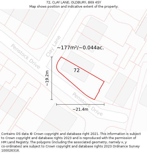 72, CLAY LANE, OLDBURY, B69 4SY: Plot and title map