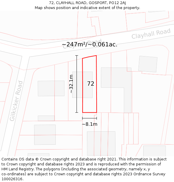 72, CLAYHALL ROAD, GOSPORT, PO12 2AJ: Plot and title map