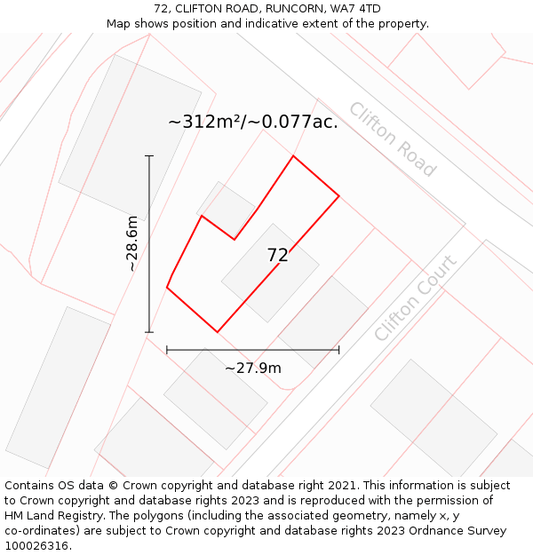 72, CLIFTON ROAD, RUNCORN, WA7 4TD: Plot and title map