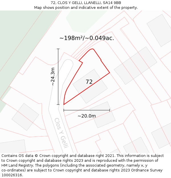 72, CLOS Y GELLI, LLANELLI, SA14 9BB: Plot and title map