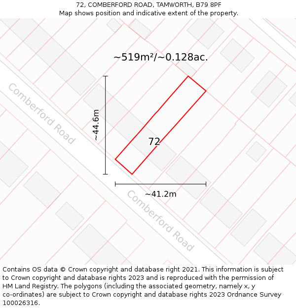 72, COMBERFORD ROAD, TAMWORTH, B79 8PF: Plot and title map