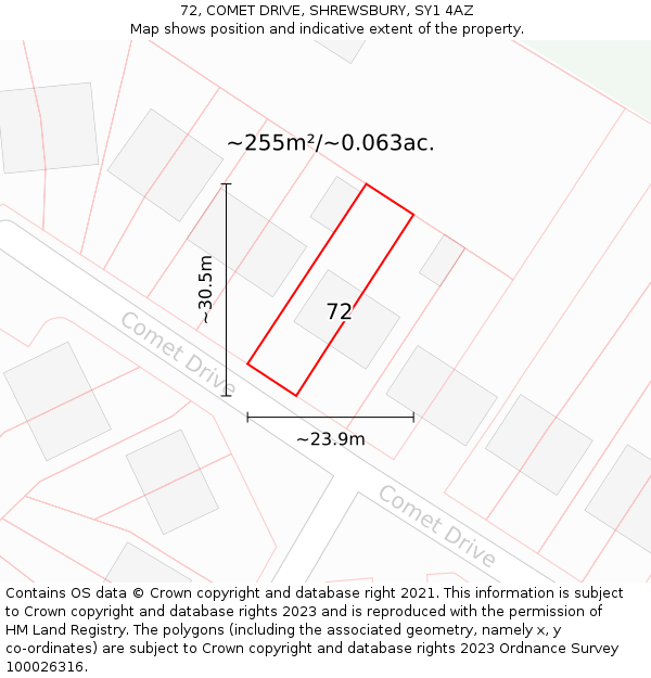 72, COMET DRIVE, SHREWSBURY, SY1 4AZ: Plot and title map